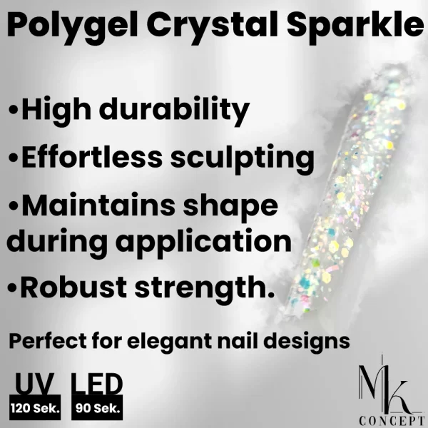 Polygel Crystal Sparkle 15g, premium nail enhancement product with a dazzling glitter finish for stunning nail designs.